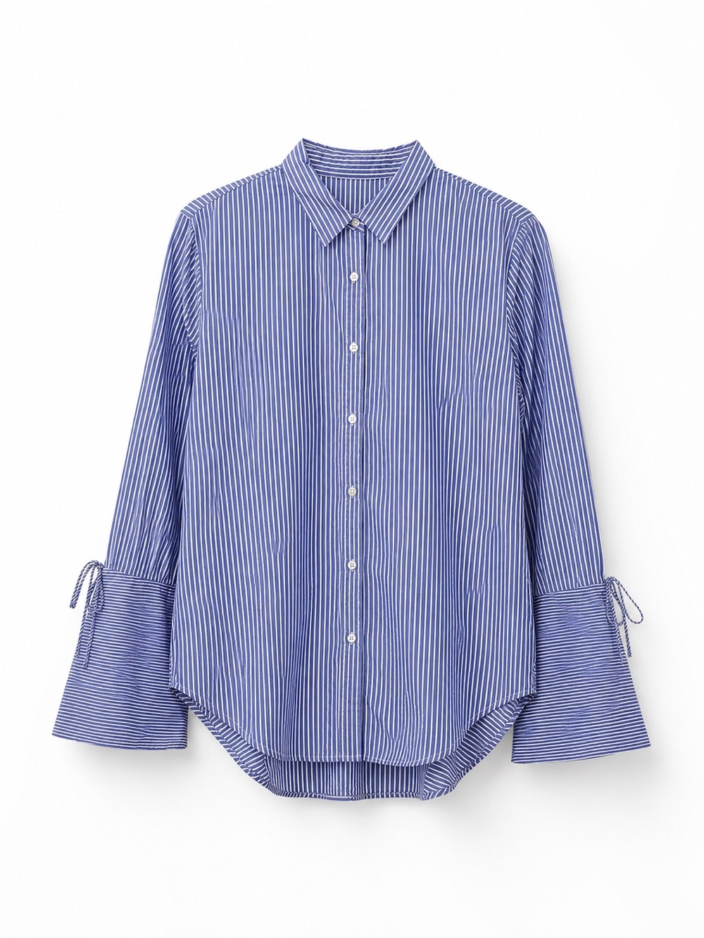 Loft Blue and White Striped Button-Up Shirt with Bell Sleeves Size S